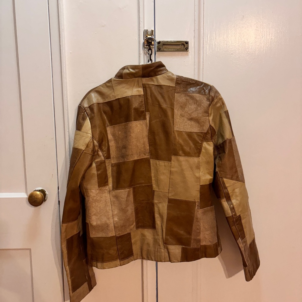 Patchwork Leather Jacket - Brown - image 2